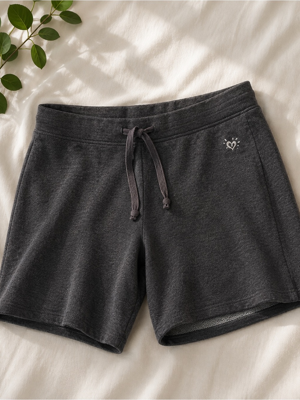 Justice Dark Charcoal Athletic Drawstring Shorts with Heart Logo